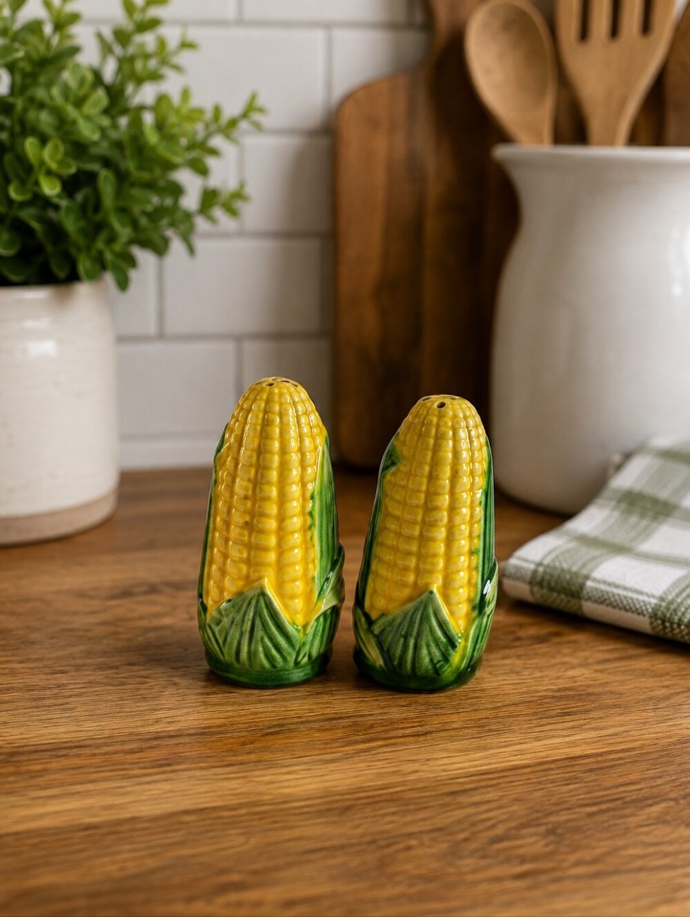 Vintage Japan Half Shucked Corn On the Cob Salt and Pepper Shakers Ceramic